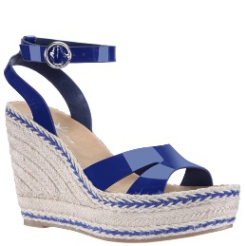 NWB- Estelle Blue Patent Platform Espadrille Sandals